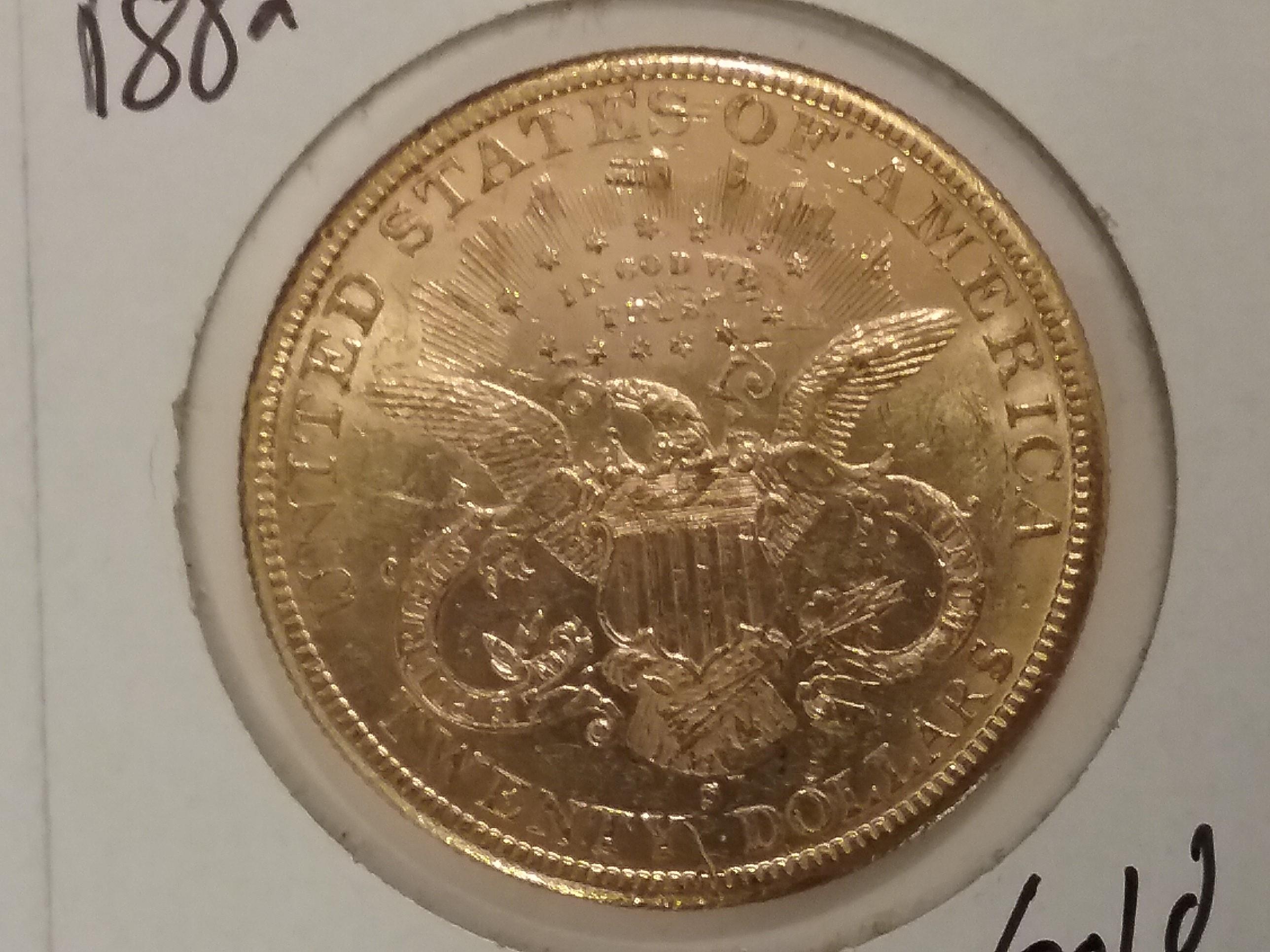 GOLD 1882-S $20 Double Eagle Liberty type 3 in MS-60/61