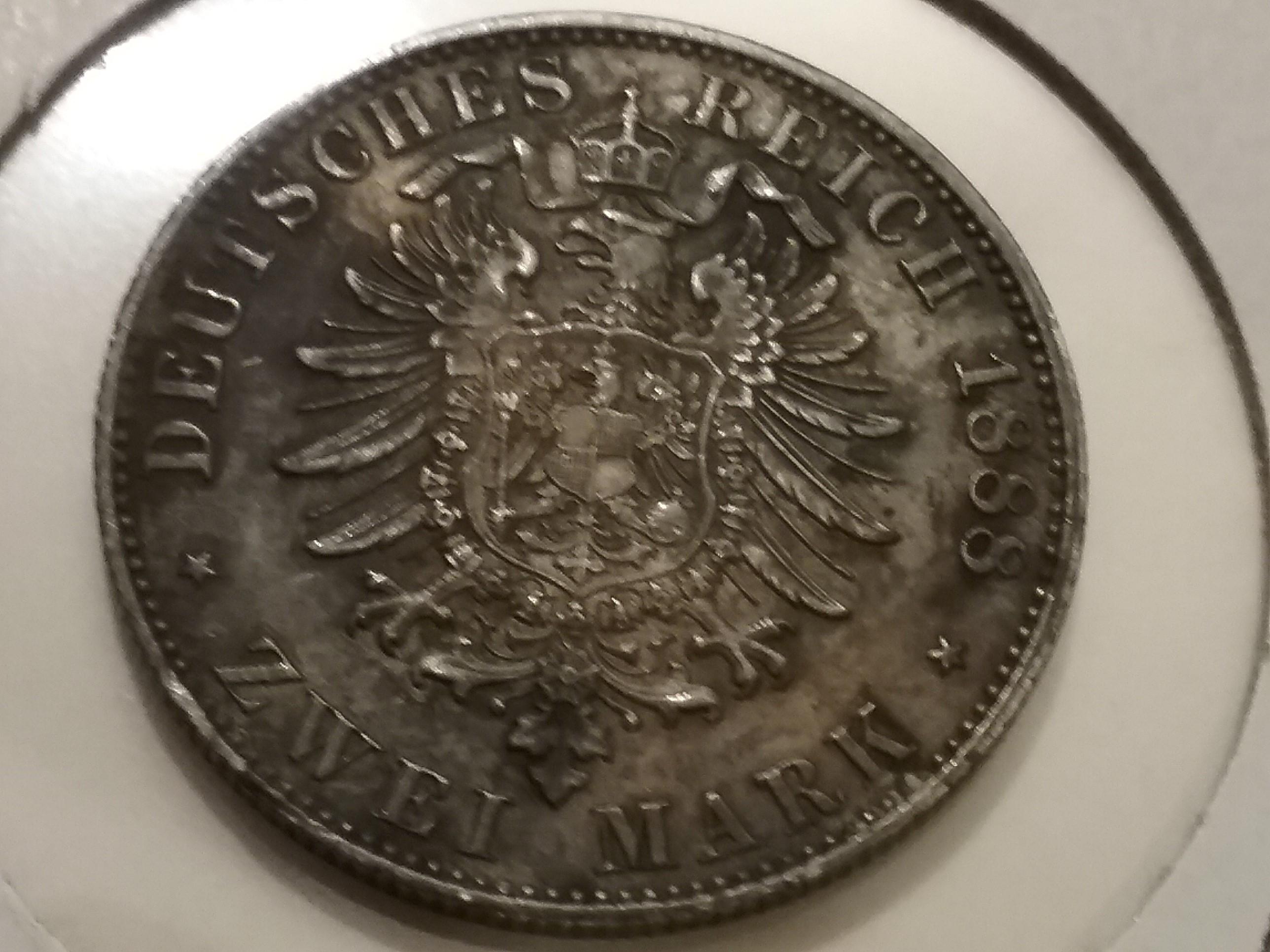Prussia 1888A Zwei Mark Silver in Extra Fine condition