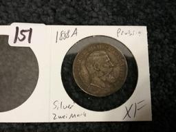 Prussia 1888A Zwei Mark Silver in Extra Fine condition