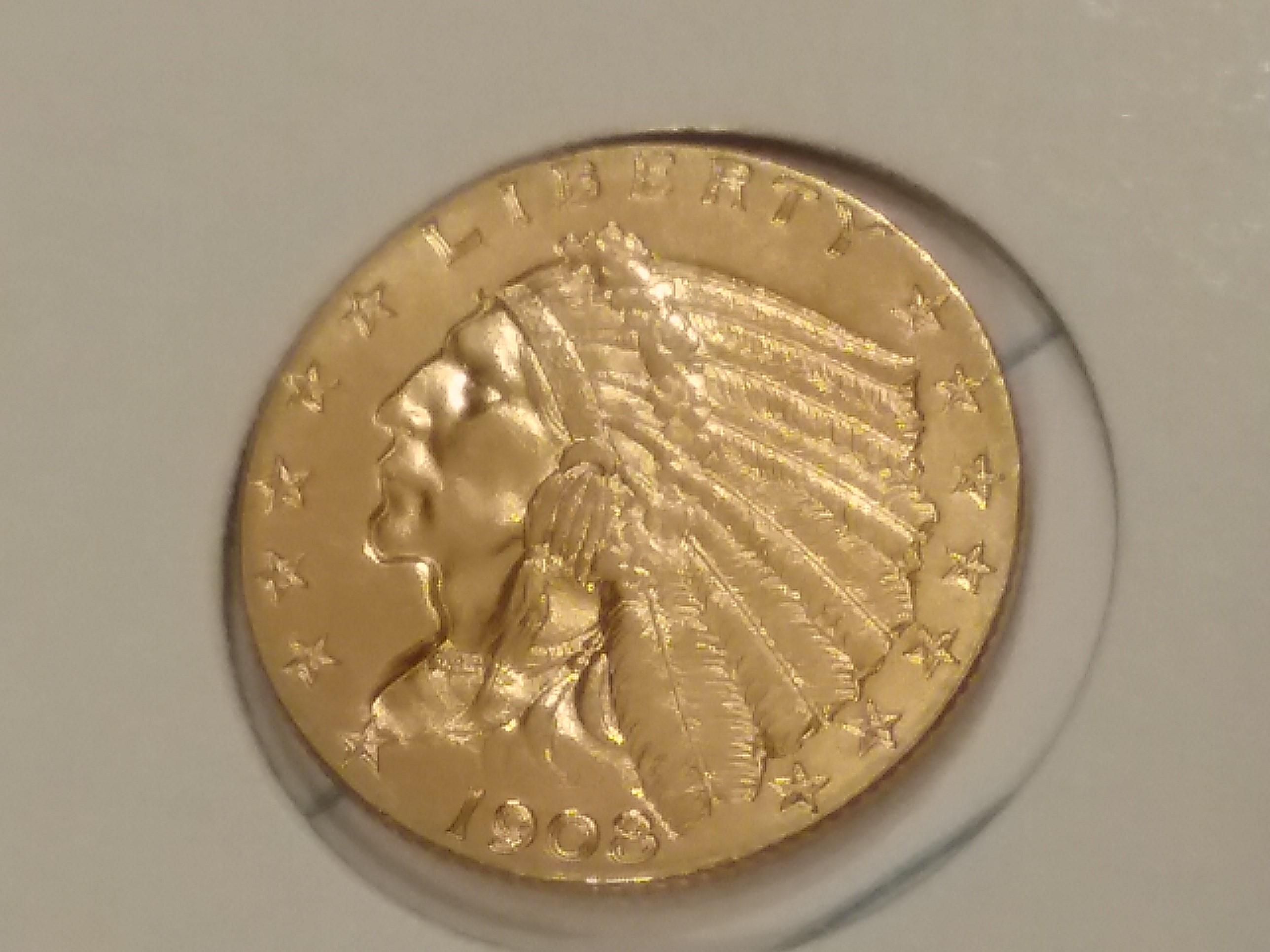 GOLD 1908 $2.5 Quarter Eagle in MS-65!