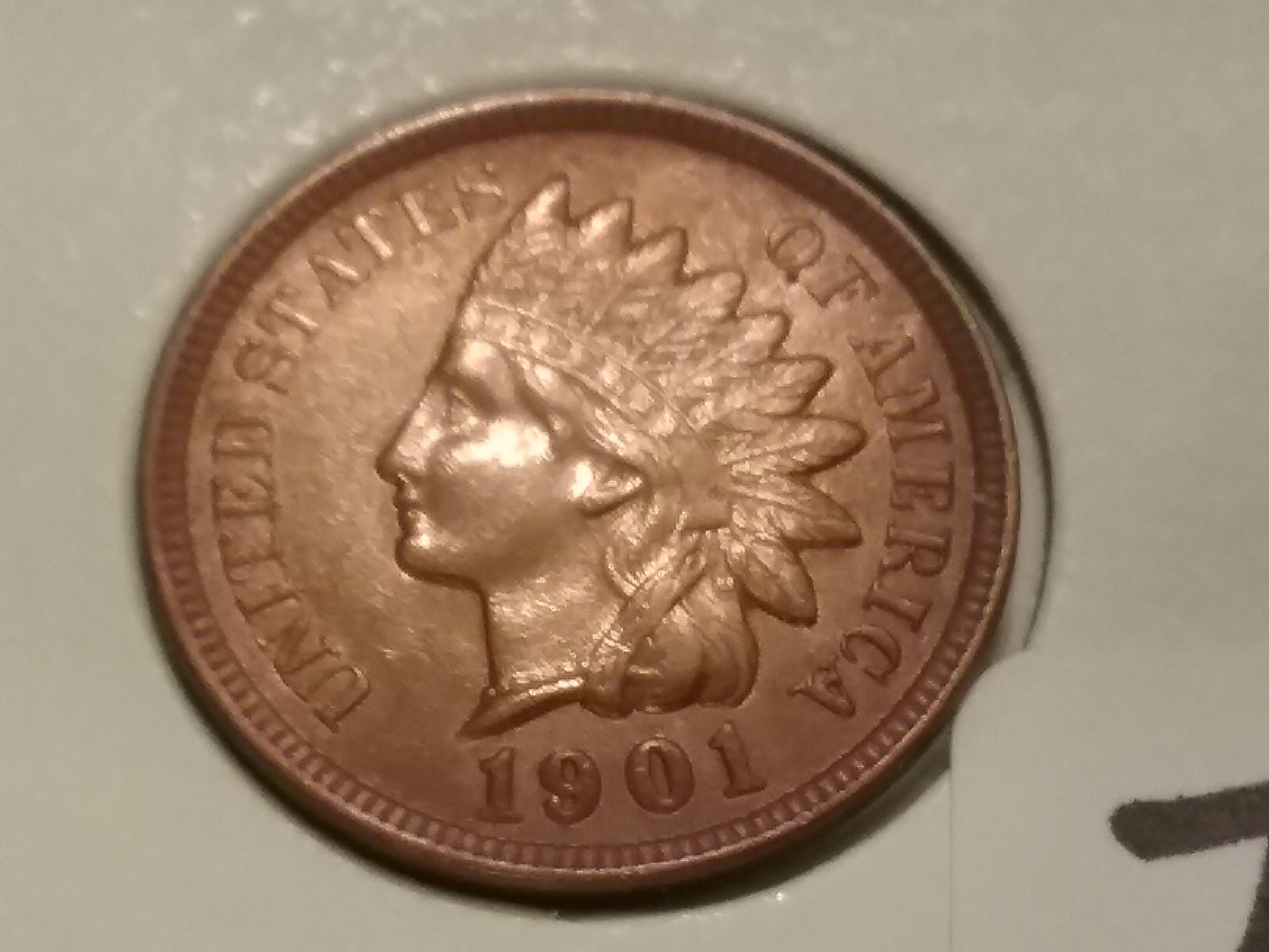 1901 Indian cent in MS-63 RB