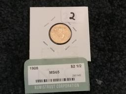 Stunning 1908 $2.5 GOLD Quarter Eagle in MS-65