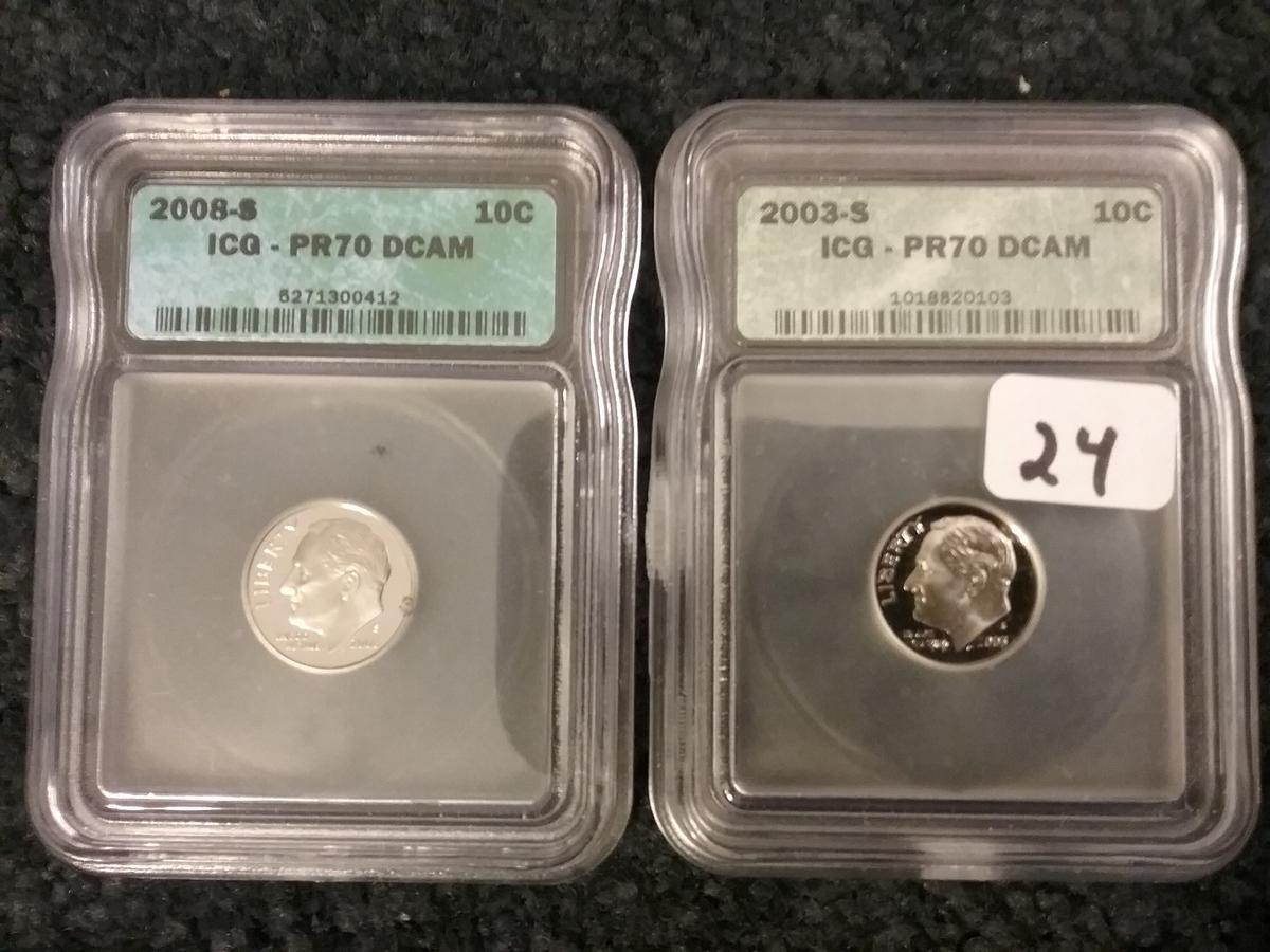 2008-S and 2003-S Roosevelt Dimes in PR 70 DCAM