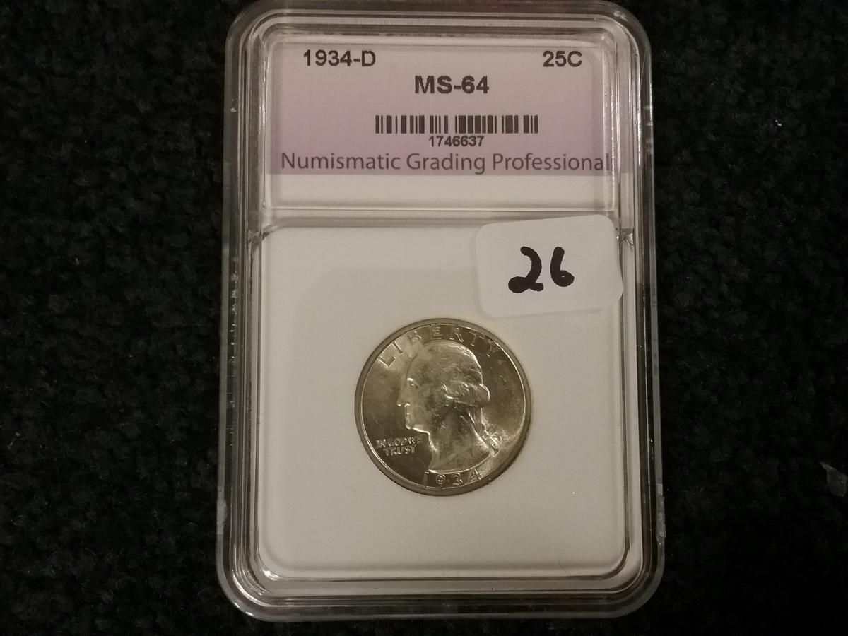 NGP 1934-D Washington Quarter in MS-64