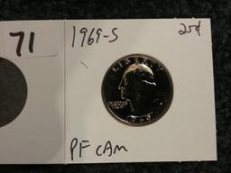 1960 PF DCAM 25 cent and 1969-S CAM 25 cent