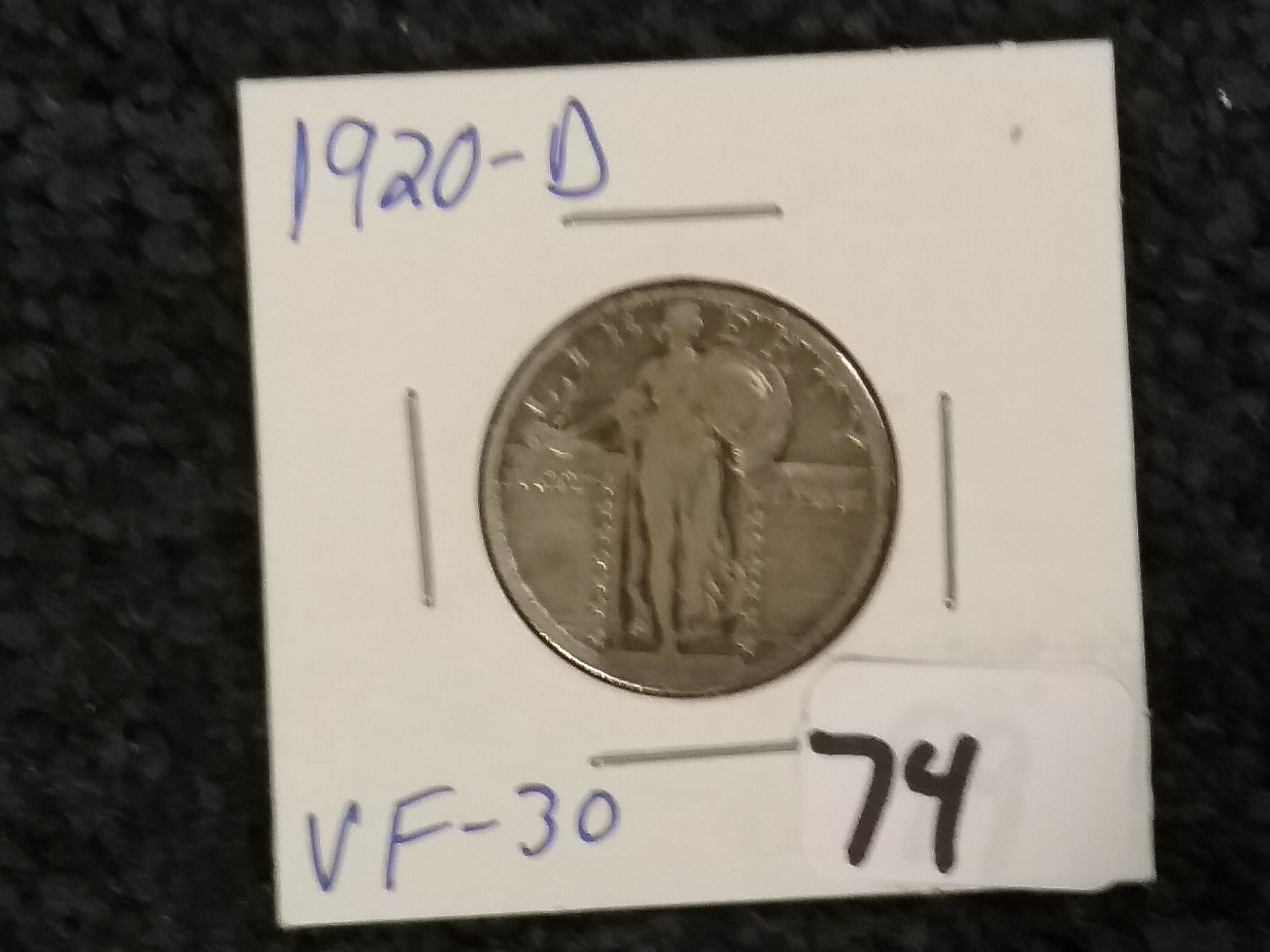 1920-D Standing Liberty Quarter in Very Fine 30