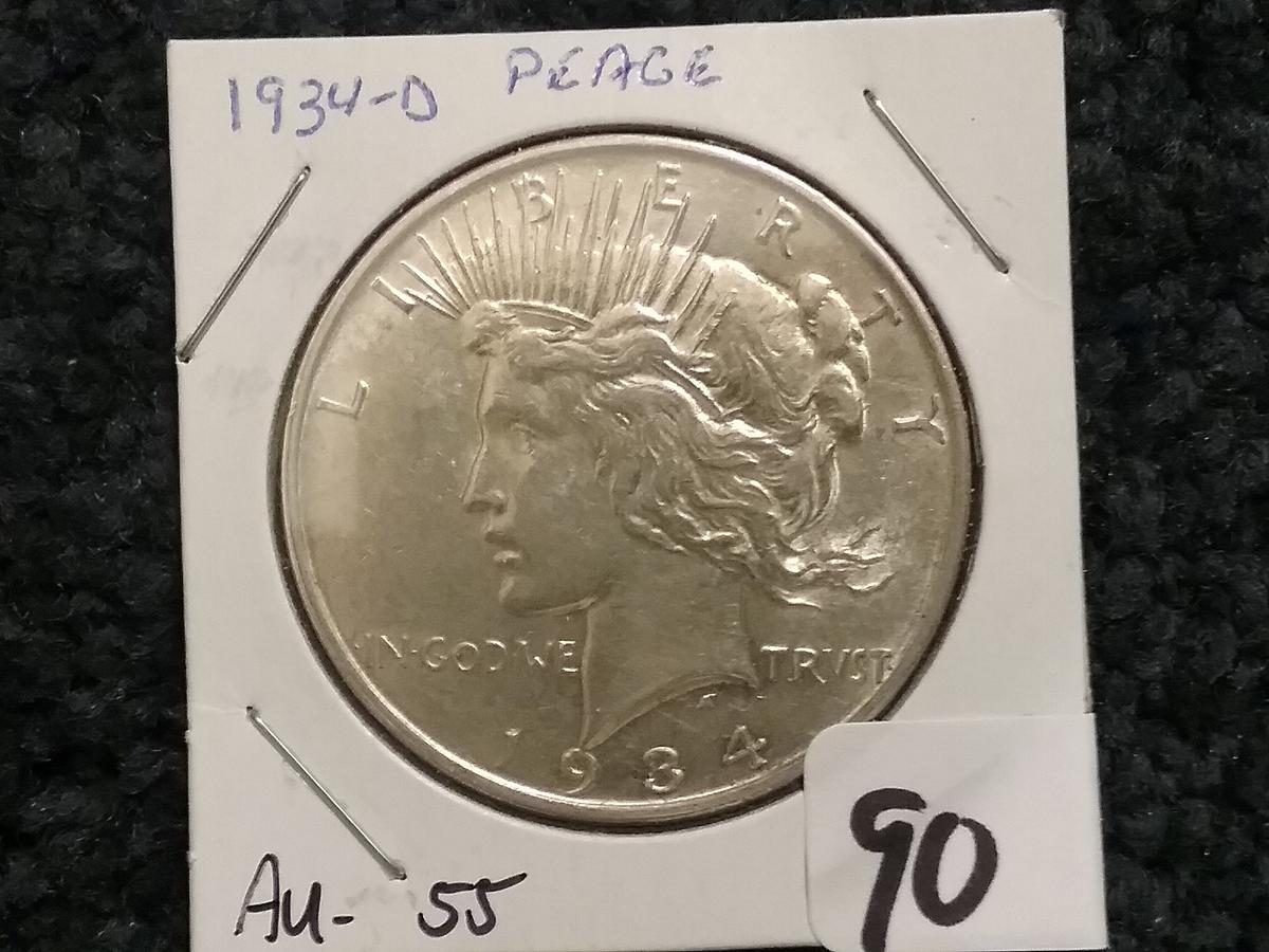 1934-D Peace Dollar in Au-55