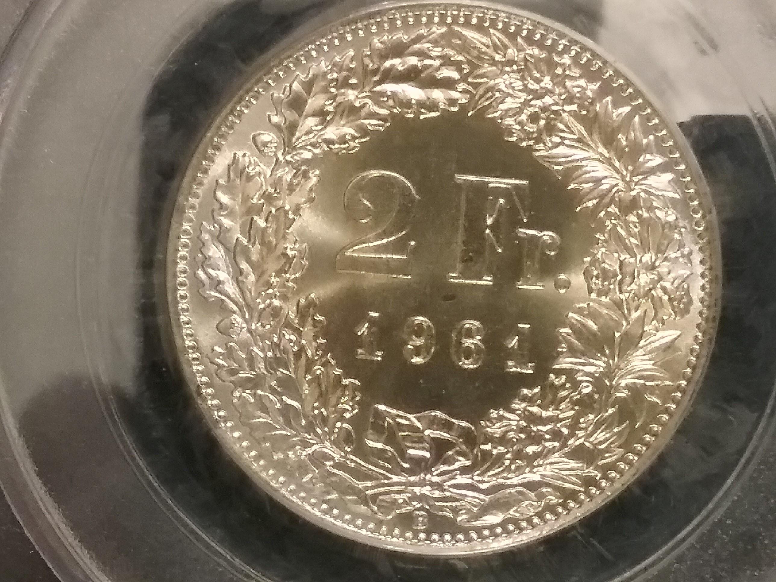 PCGS 1961-B Switzerland 2 Francs MS-67