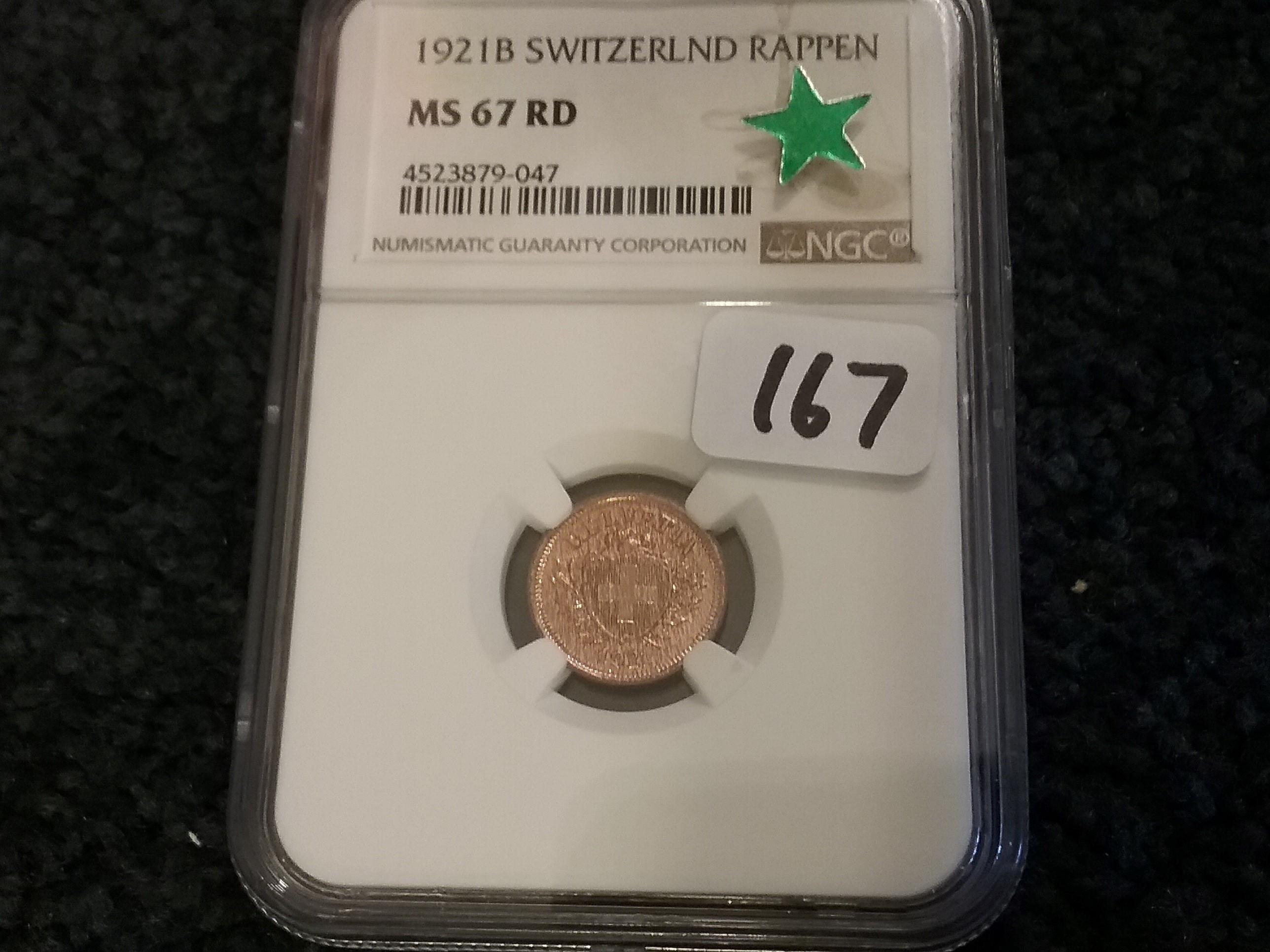 NGC 1921-B Switzerland Rappen MS-67 RED