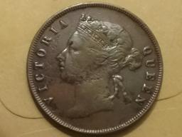 1895 Straits Settlements 1 cent copper looks XF