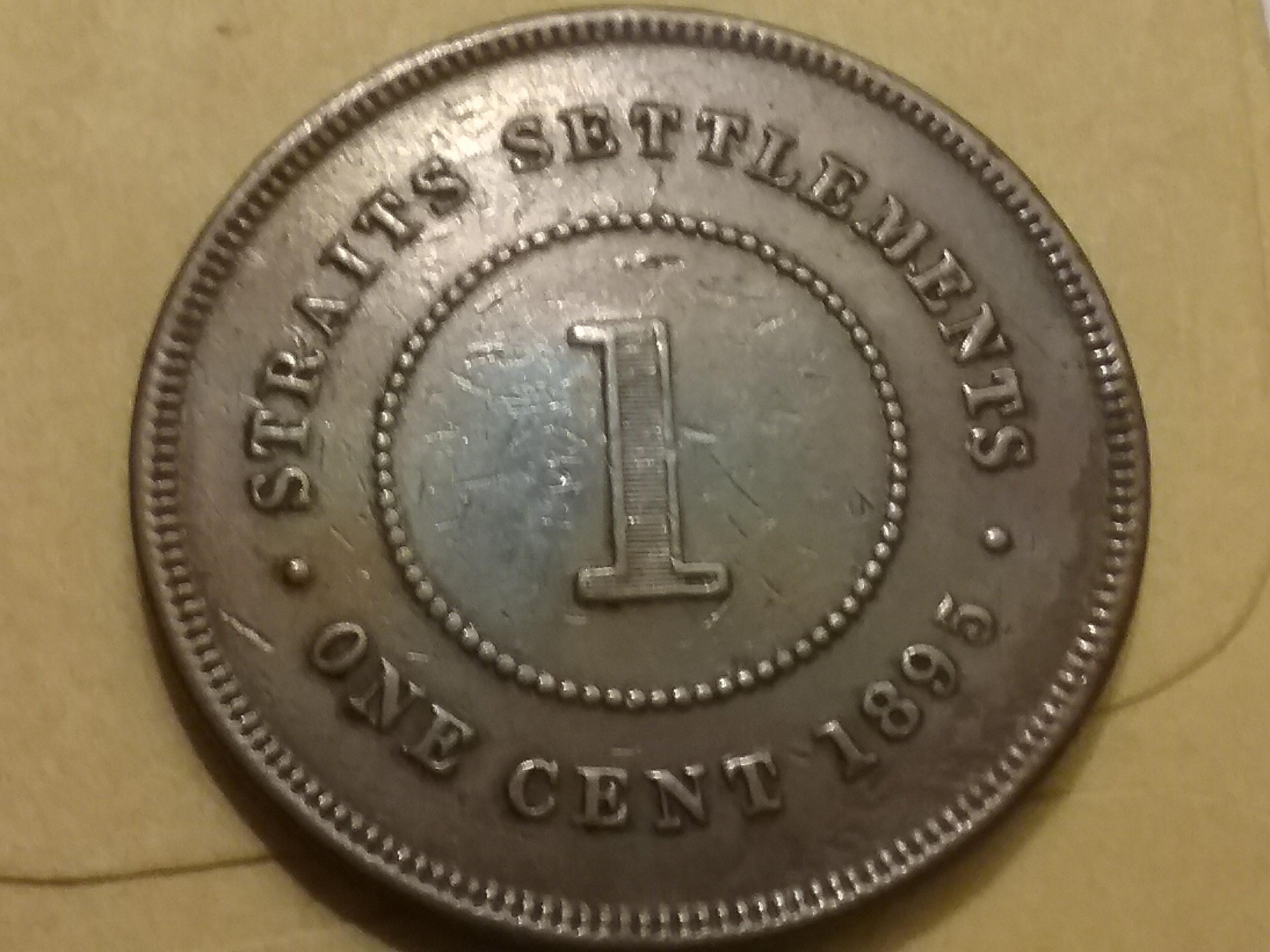 1895 Straits Settlements 1 cent copper looks XF