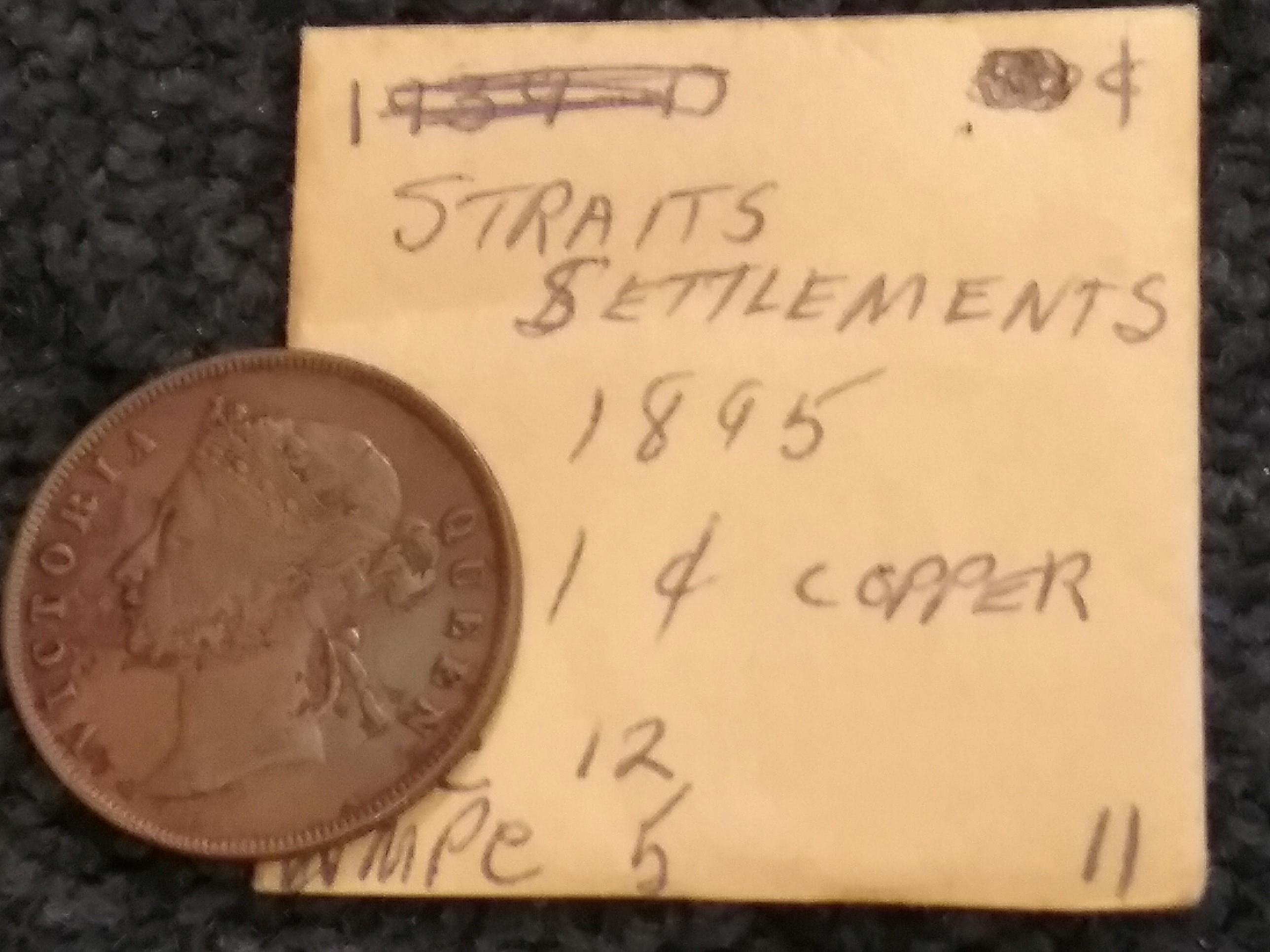 1895 Straits Settlements 1 cent copper looks XF