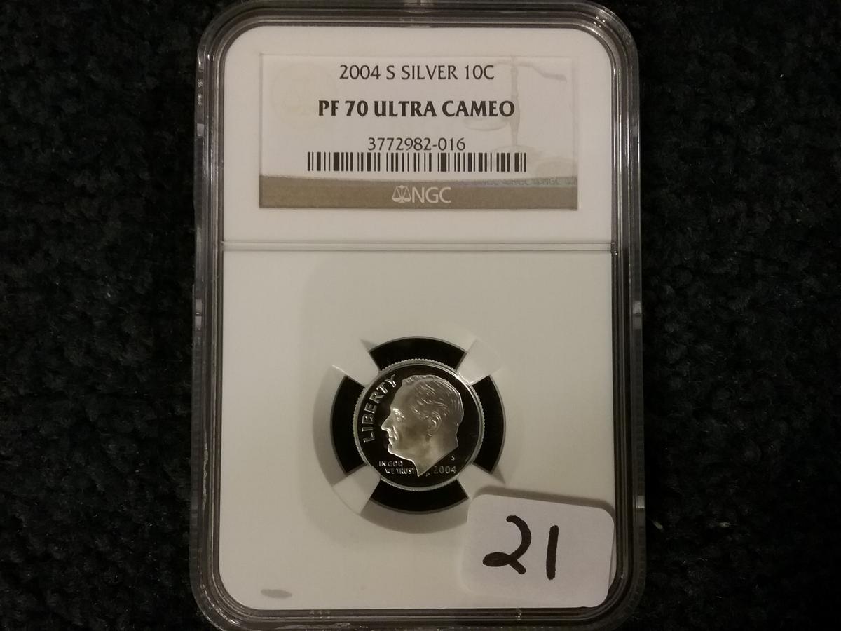 NGC 2004-S SILVER Roosevelt Dime PF 70 Ultra Cameo