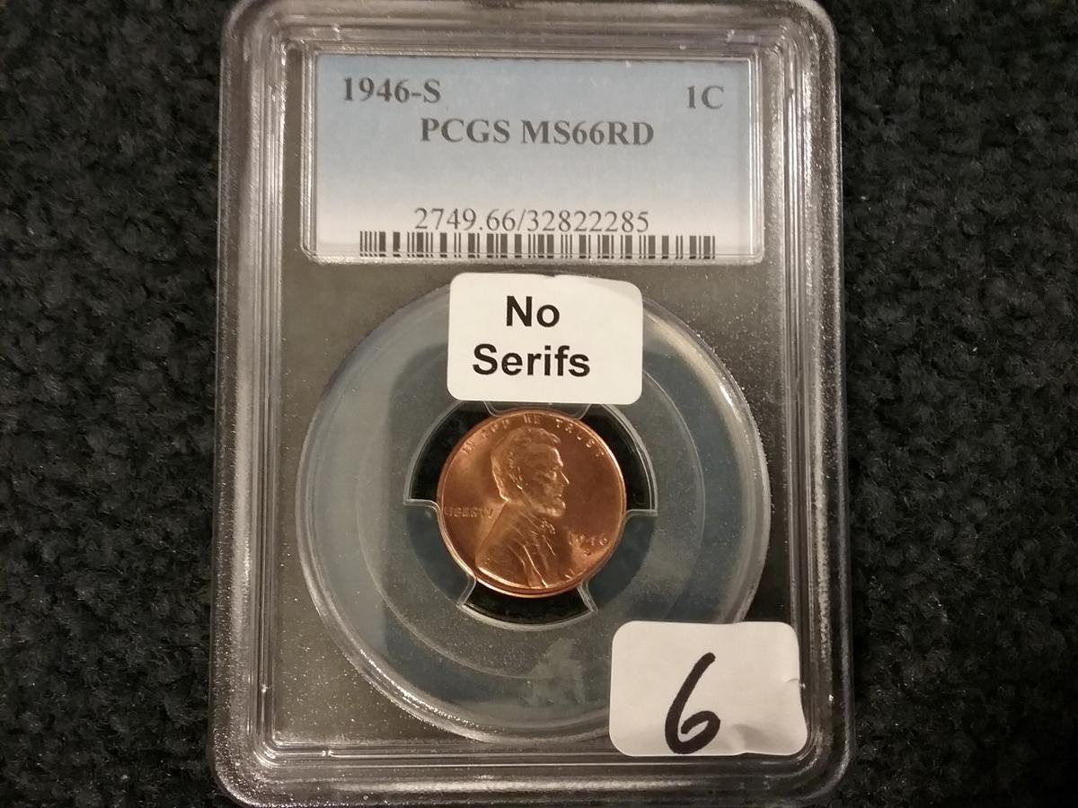 PCGS 1946-S Wheat Cent MS-66 RED NO Serifs Variety