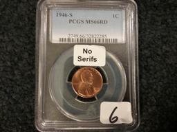 PCGS 1946-S Wheat Cent MS-66 RED NO Serifs Variety
