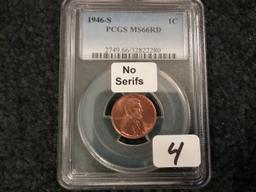 PCGS 1946-S Wheat Cent MS-66 RED NO SERIFS Variety