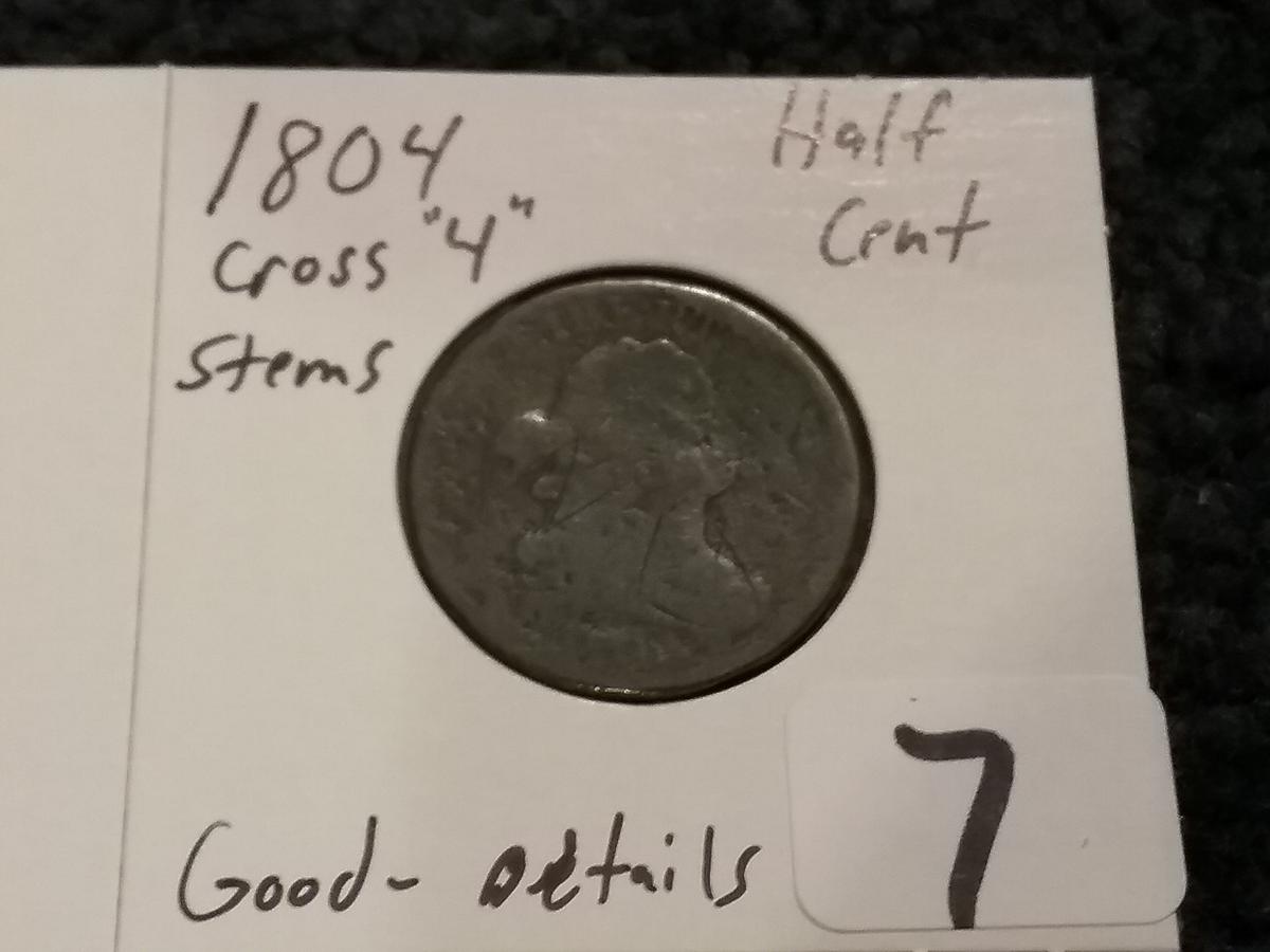 Nice EAC. 1804 Cross "4" Stem Half Cent in Good Details