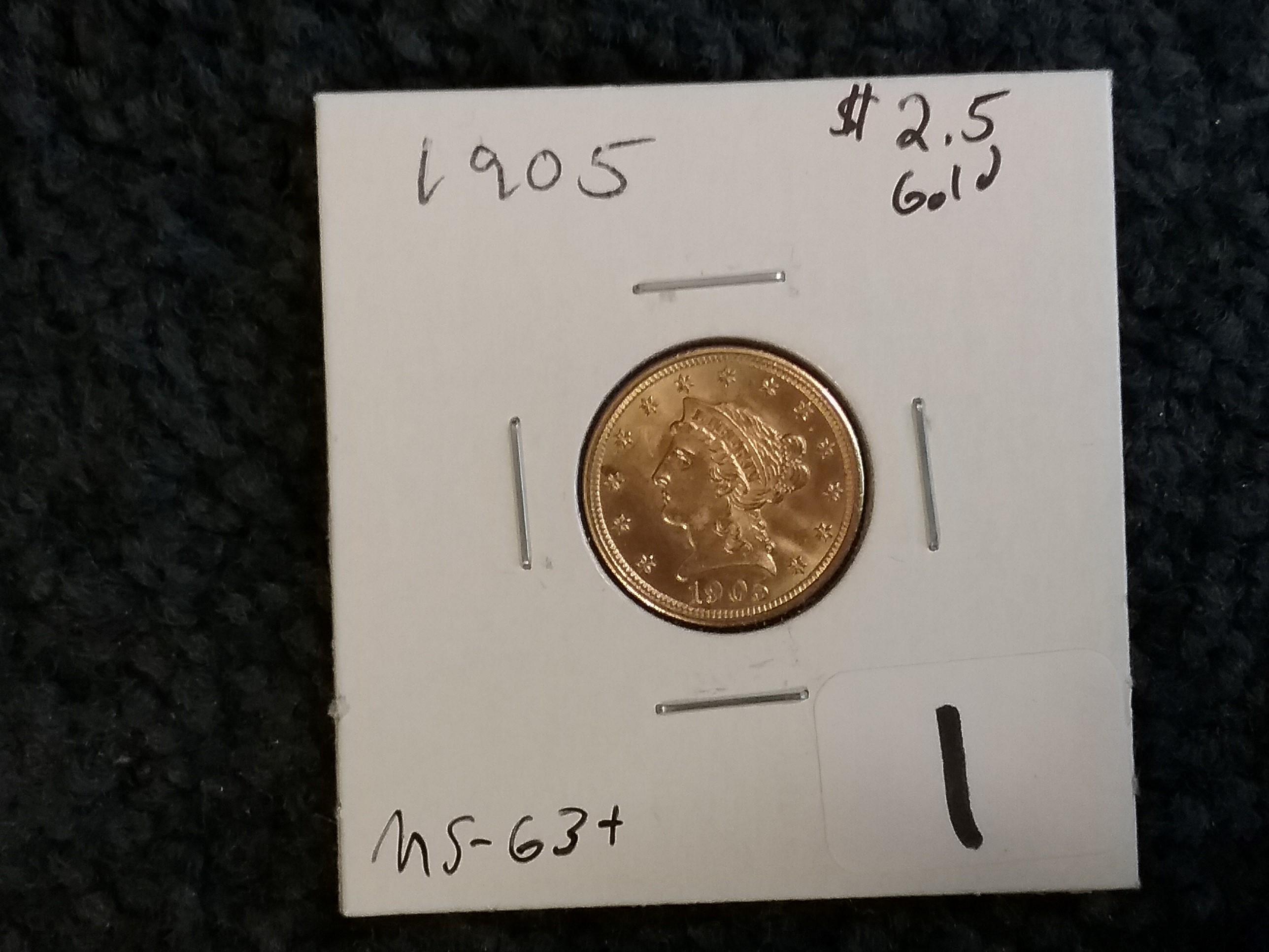 GOLD! 1905 Liberty Head $2.5 Dollar in MS-63+