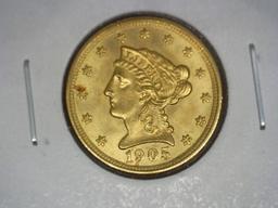 GOLD! 1905 Liberty Head $2.5 Dollar in MS-63+