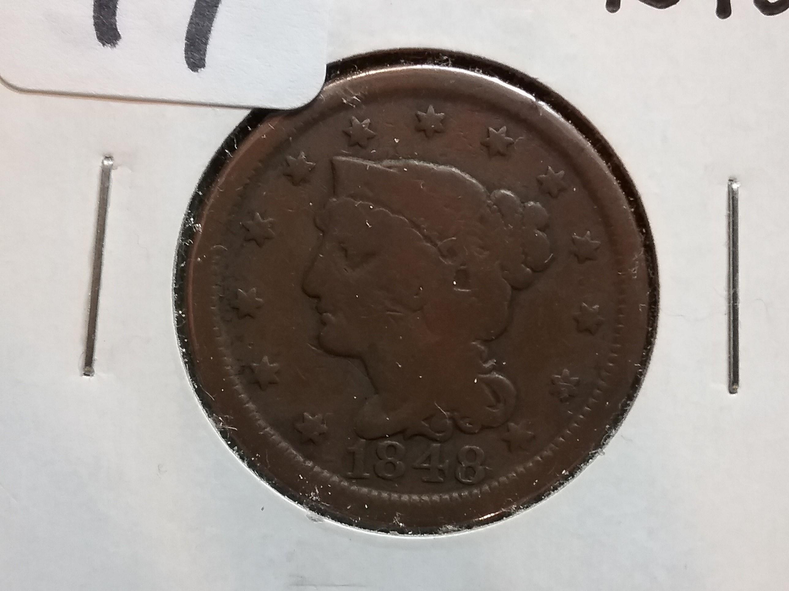 1848 Braided Hair Large Cent in Good