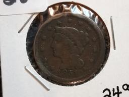 1851 Braided Hair Large Cent in Fine condition