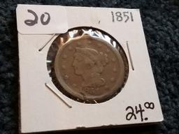 1851 Braided Hair Large Cent in Fine condition