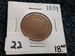 1854 Braided Hair Large Cent in Good