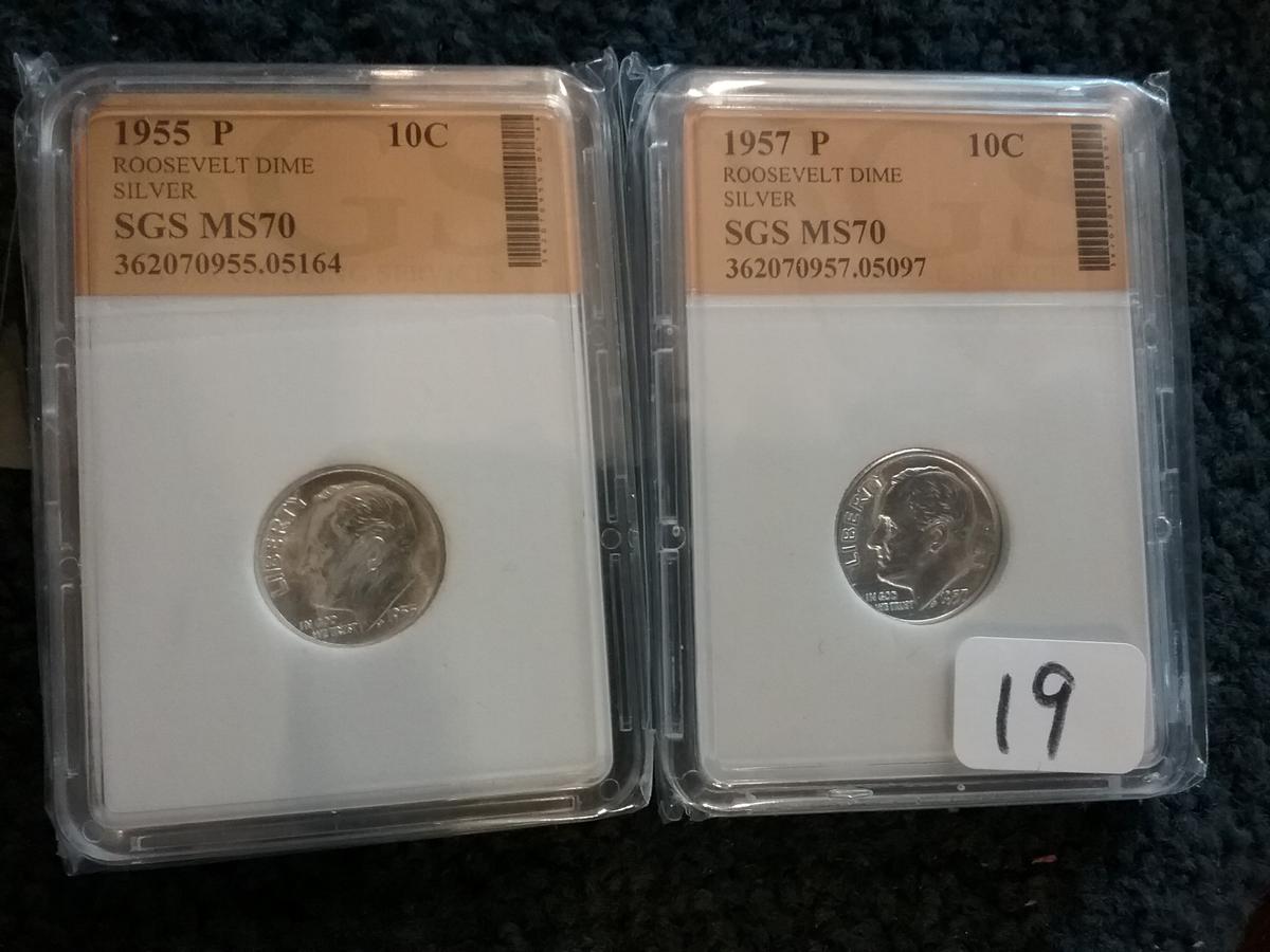 1955 and 1957 Roosevelt Dimes SGS MS-70