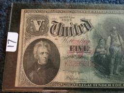 Very Nice Series 1907 $5 dollar United States Note Large Size