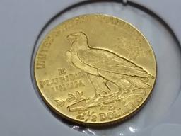 GOLD! 1913 Indian $2.5 dollar in About Uncirculated plus condition