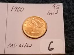 GOLD! 1900 Liberty $5 Dollar in MS-61/62