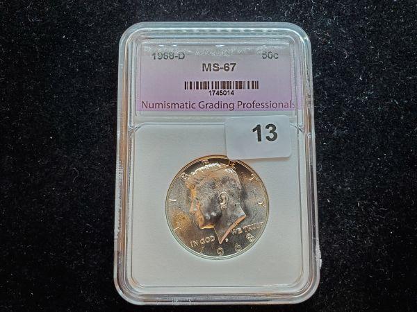 Slabbed 1968-D Kennedy Half Dollar MS-67