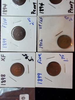 8 Indian head cents includes an 1898 with full Liberty