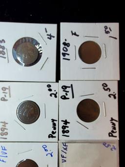 8 Indian head cents includes an 1898 with full Liberty