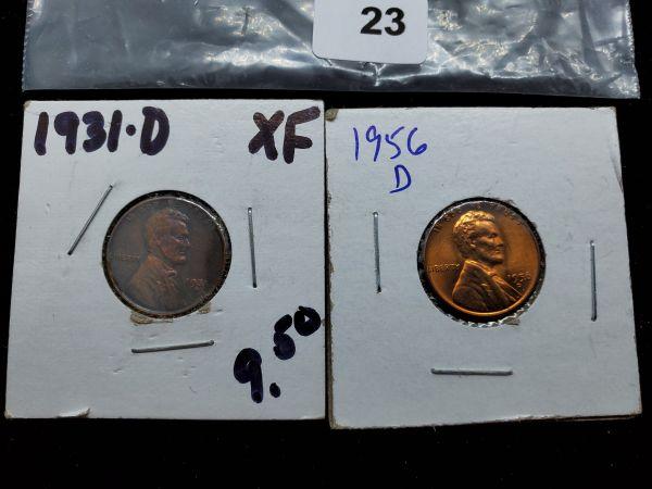 wheat cent lot includes 2-1926-s semi key dates, 1931-d, 1934, and 1956-d