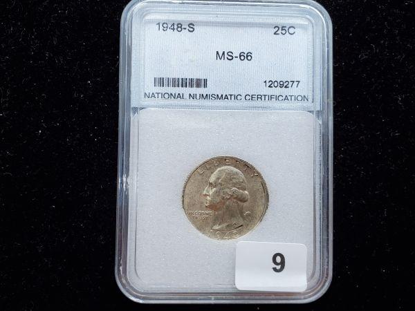 Slabbed 1948-S Washington Quarter MS-66