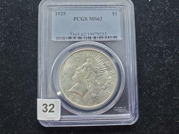 PCGS 1925 Peace Dollar in MS-62