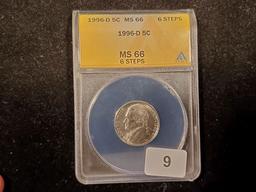 ANACS 1996-D Jefferson Nickel in MS-66 Six Full Steps