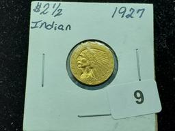 GOLD! About Uncirculated 1927 $2 1/2 Gold Indian