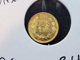 GOLD! 1945 Mexico Dos Pesos Brilliant Uncirculated