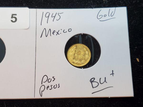 GOLD! 1945 Mexico Dos Pesos Brilliant Uncirculated