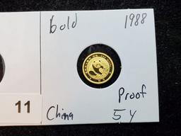 GOLD! Proof China 1988 five yuan Panda