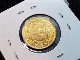 GOLD! Gorgeous 1882 Italy 20 Lire Choice Brilliant Uncirculated