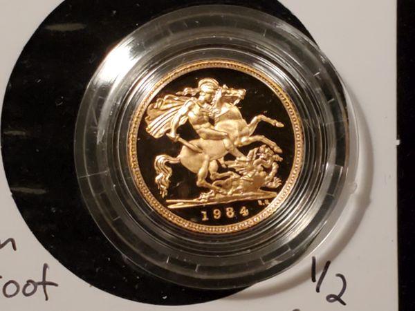 GOLD! Beautiful Proof Deep Cameo British Gold 1/2 Sovereign from 1984