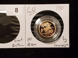 GOLD! Beautiful Proof Deep Cameo British Gold 1/2 Sovereign from 1985