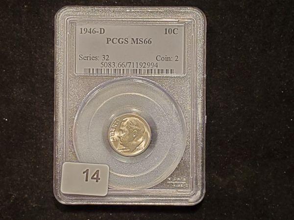 PCGS 1946-D Roosevelt Dime in MS-66