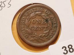 1853 Braided Hair Large Cent in Very Fine ++