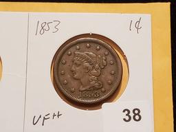 1853 Braided Hair Large Cent in Very Fine ++