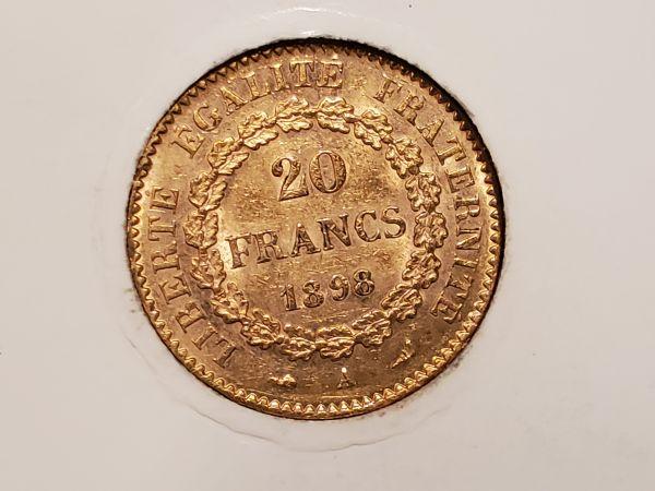 GOLD! 1898 France 20 franc in AU-BU