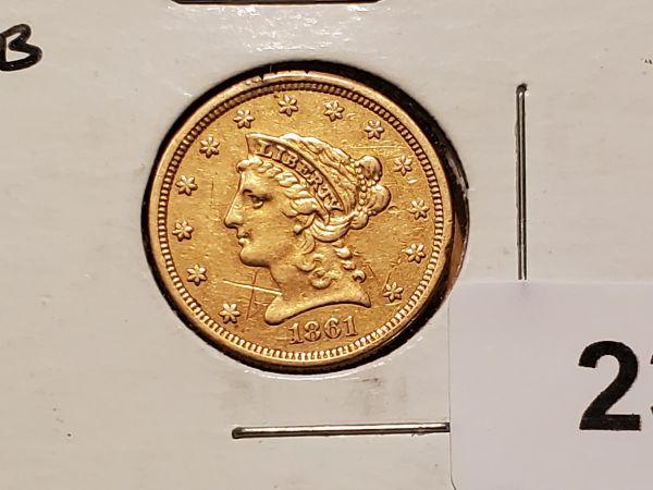 GOLD! Civil War Era 1861 gold $2.5 dollar Quarter Eagle